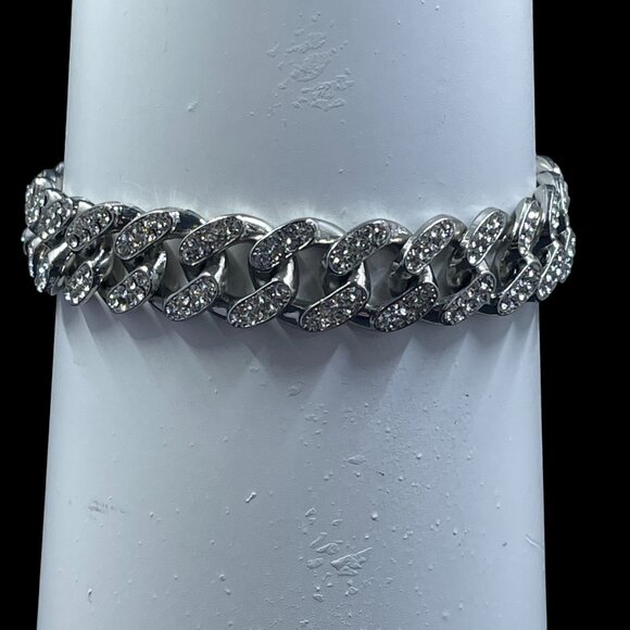 Iced Out Cuban Link Bracelet Hip Hop Streetwear Baddie Bling Size 75 Glam - Picture 4 of 7